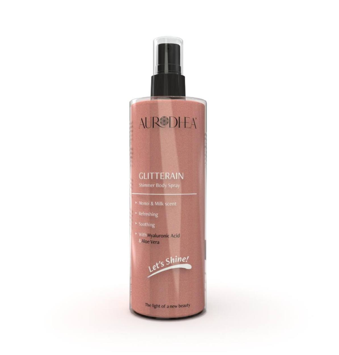 GLITTERAIN – Golden Shimmer Body Spray (Mit dem Duft nach Monoi & Milch)