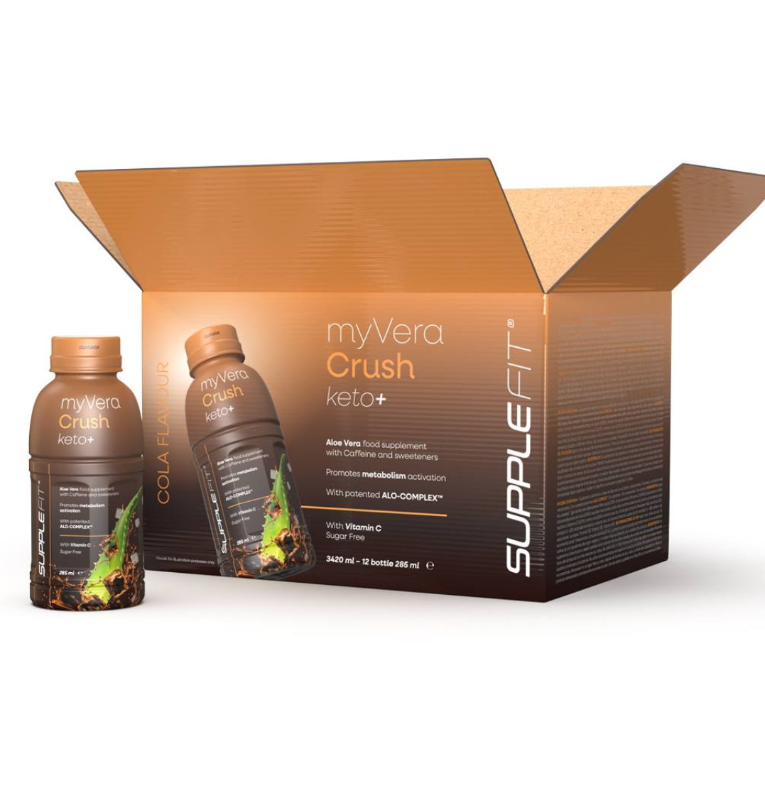MYVERA CRUSH Keto + | Nahrungsergänzungsmittel mit Koffein und Süßungsmitteln in Einzelflaschen à 285 ml